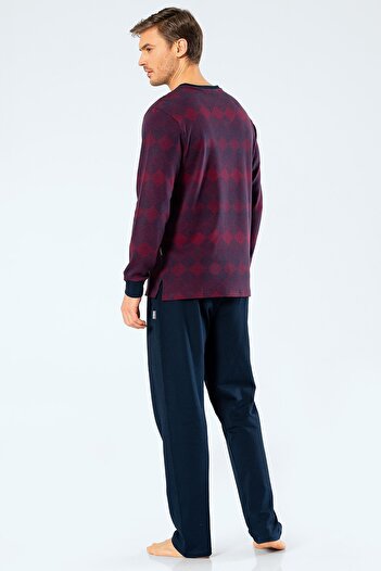 Cacharel Men's Jacquard Baklava V-Neck Pajama Set 2194/Burgundy