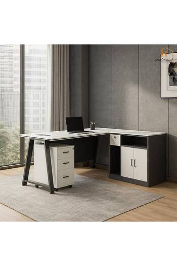 Al Saada Home Wooden Desk - White/Grey - 160x80x75 cm