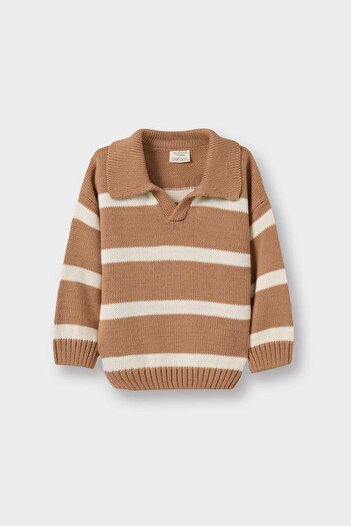 DeFacto Baby Boy Polo Neck Striped Knitwear Sweater C8879A525Au