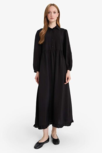 DeFacto Shirt Collar Long Sleeve Maxi Dress F0350Ax25Au