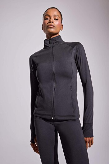 DeFacto DeFactoFit Fitted Vücuda Oturan Ultra Soft Dik Yaka Çift Cepli Parmak Detaylı Fermuarlı Spor Hırka B