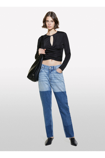 Sisley Color Blocked 100% Cotton Women's Denim Trousers - Low Waist