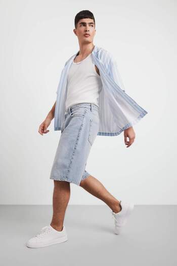 DeFacto 100% Cotton Baggy Fit Jean Bermuda Shorts F7910Ax25Hs