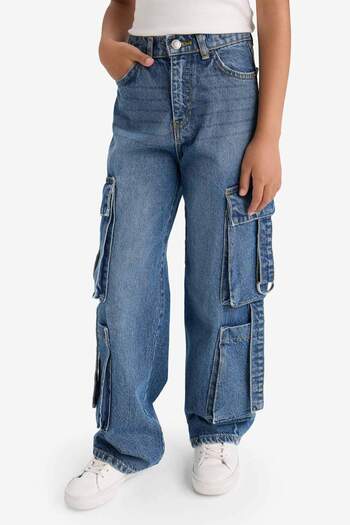 DeFacto Kız Çocuk Wide Leg Kargo Geniş Paça Jean Pantolon E6184A825AU