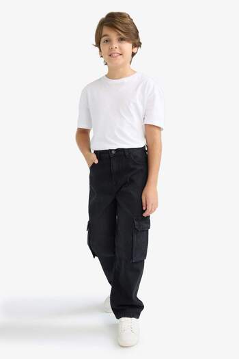 DeFacto Boy's Cargo Fit Straight Leg Jean Pants F0489A825Au