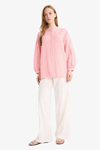 DeFacto Relax Fit Crew Neck Seersucker Textured Long Sleeve Tunic D4145Ax25Au