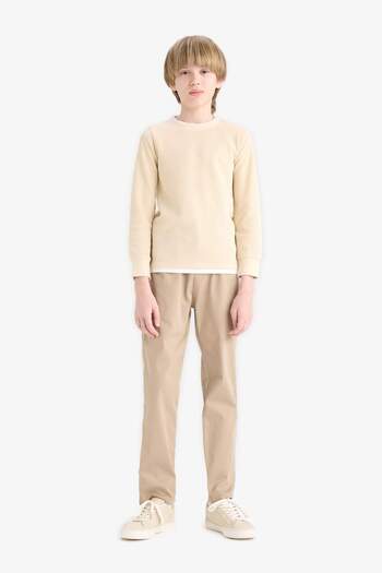 DeFacto Boy's Crew Neck Basic Plain Waffle Long Sleeve School T-Shirt V1186A625Au