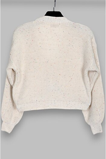 FLEX FASHION Women's Trend Popular Knitted Colorful String Detail Short Knitwear Cardigan Stone Color