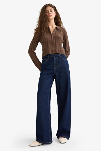 DeFacto Regular Fit Polo Neck Zippered Knitwear Cardigan A3331Ax25Wn