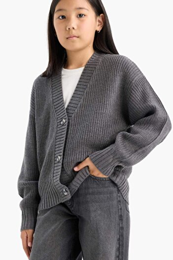 DeFacto Girls' V-Neck Buttoned Knitwear Cardigan A2298A825Au