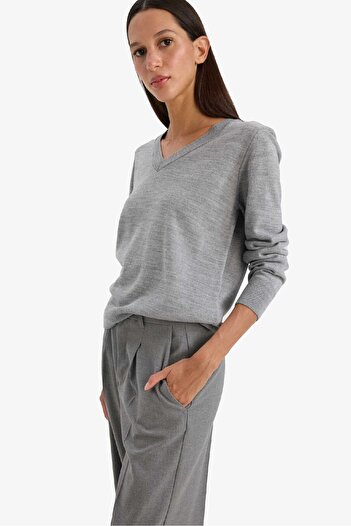 DeFacto Relax Fit V Yaka Triko Kazak C4024AX25WN