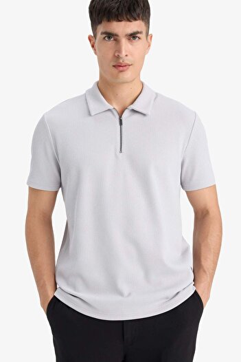 DeFacto Regular Fit Polo Neck Half Zip Pleat Short Sleeve T-Shirt B7355Ax25Au