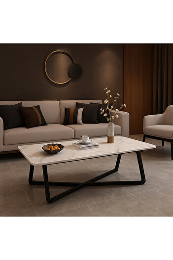 AGD Large Rectangular Coffee Table for Living Room, Multi-functional with Black Metal Frame