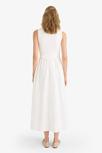 DeFacto Bisiklet Yaka Poplin Kolsuz Maxi Elbise F8922AX25AU