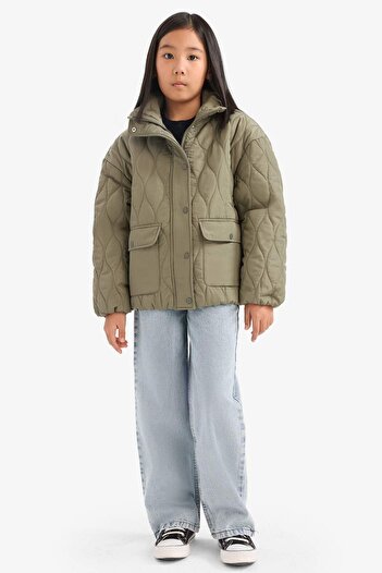 DeFacto Girl's Waterproof Quilted Zippered Snap-On Coat E7039A825Au