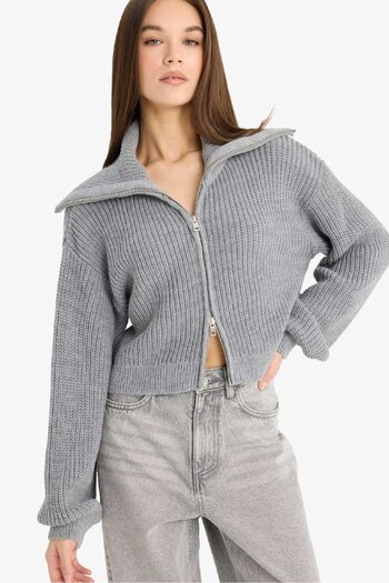 DeFacto Slim Fit Slim Fit Polo Neck Zippered Knitwear Cardigan A3333Ax25Wn