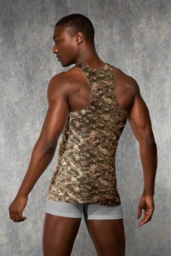 Doreanse Men's Modal Camouflage Patterned Wide Collar Undershirt 2215