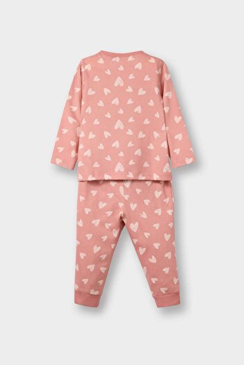 DeFacto Kız Bebek Pijama Takımı Kalp Desenli Uzun Kollu Penye Üst Uzun Alt E9481A525AU