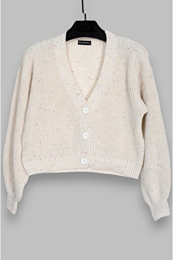 FLEX FASHION Women's Trend Popular Knitted Colorful String Detail Short Knitwear Cardigan Stone Color