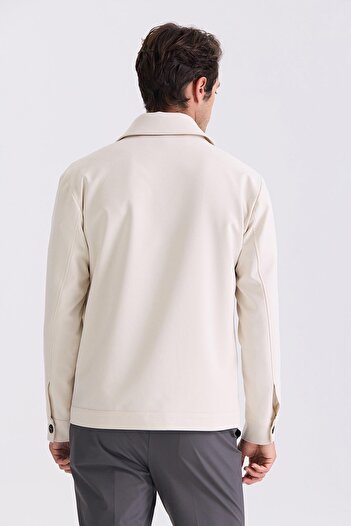 Jakamen Krem Slim Fit Bebe Yaka Mevsimlik Mont