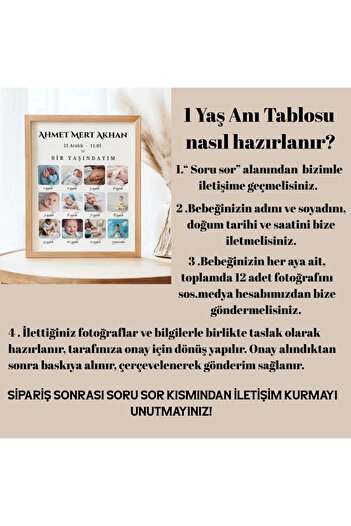 CKA Tasarım Bebek 1 Yaş Anı Tablosu, 1 Yaşındayım Bebek Odası Tablosu, 1 Yaş Hatıra Çerçevesi