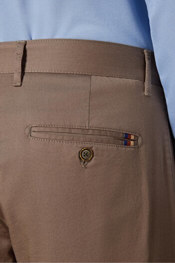 Abbate Ανδρικό ίσιο παντελόνι Chino Twill Cotton Blend Slim Fit σε σκούρο μπεζ