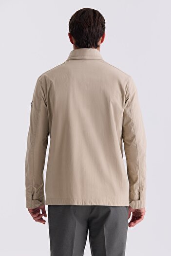 Jakamen Bej Comfort Fit Dik Yaka Mevsimlik Spor Mont