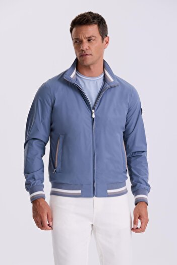 Jakamen Μπλε Comfort Fit Stand Collar Casual Cut Εποχιακό παλτό