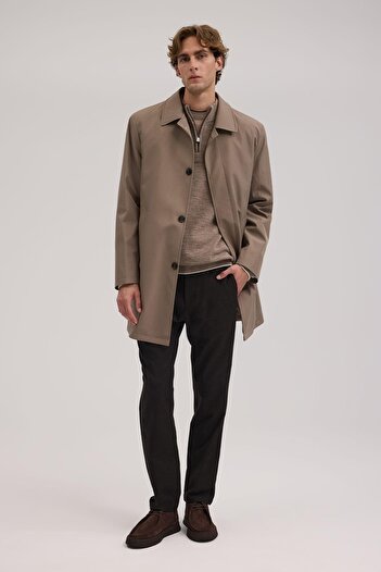 Jakamen Beige Comfort Fit Berber Collar Hidden Button Coat