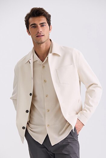 Jakamen Cream Slim Fit Baby Collar Seasonal Coat