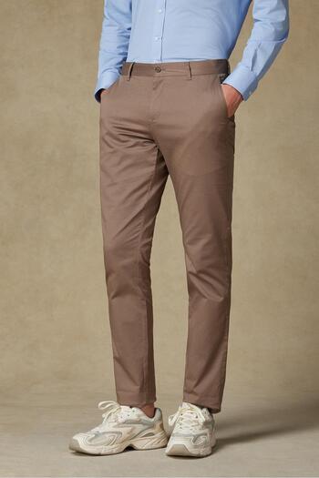 Abbate Ανδρικό ίσιο παντελόνι Chino Twill Cotton Blend Slim Fit σε σκούρο μπεζ