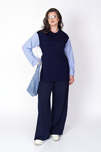 Büyük Moda Mixli Striped Bluz