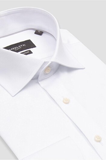 Abbate Donatello Twill Cotton Slim Fit White Classic Collar Men's Straight Shirt