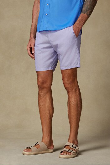 Abbate Ανδρικό ριγέ σορτς Sky Poplin Cotton Comfort Fit μωβ