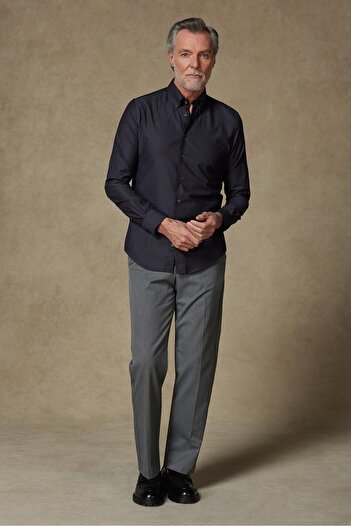 Abbate Ανδρικό πουκάμισο Carlo Royal Oxford Cotton Slim Fit με μαύρο γιακά με κουμπιά