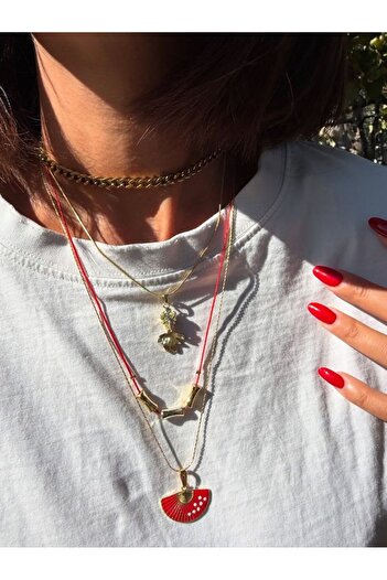 Mojo Jewellery Red Fan Steel Necklace