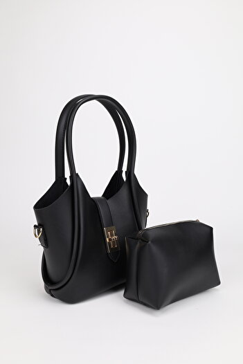 NOTHING Women's Black Creamblack Gold Accessory Scarf Gift Set of 2 Shoulder and Crossbody Bags Zoimelina