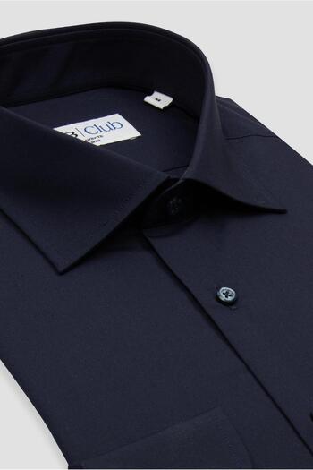 Abbate Bb Club Oscar Poplin Cotton Polyester Slim Fit Navy Blue Classic Collar Men's Solid Shirt