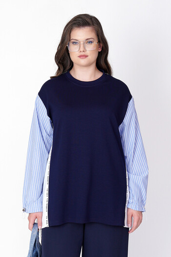 Büyük Moda Mixli Striped Bluz