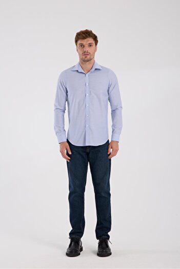 Abbate AClub Aclub Ac10096 Oxford Cotton Slim Fit Blue Classic Collar Men's Solid Shirt