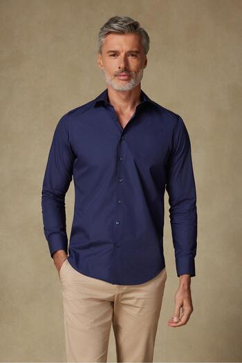 Abbate Bb Club Oscar Poplin Cotton Polyester Slim Fit Navy Blue Classic Collar Men's Solid Shirt
