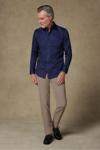 Abbate Donatello Сатене бавовняне Slim Fit Синє Класичний комір Чоловіча пряма сорочка