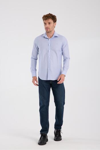 Abbate AClub Aclub Ac10096 Oxford Cotton Slim Fit Blue Classic Collar Men's Solid Shirt