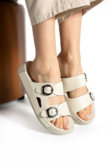 MULEX Birrbazaar Women's Leather (Synthetic) Orthopedic Sole Adjustable Buckle Stitched Stylish Inside-Out Slippers