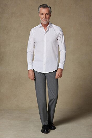 Abbate Ανδρικό πουκάμισο με σχέδιο Donatello Jacquard Cotton Slim Fit Λευκό Κλασικό Πέτο