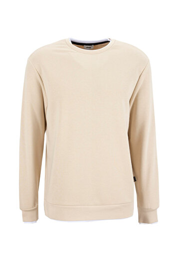 Jeep Bej Erkek Bisiklet Yaka Relaxed Sweatshirt J4WM-SWT7355