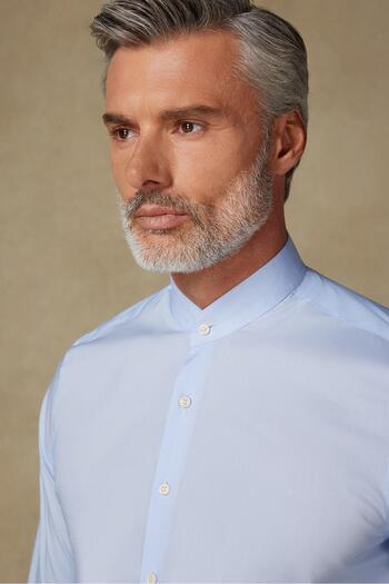 Abbate Ανδρικό πουκάμισο Mao Poplin Stretch Cotton Blend Slim Fit ανοιχτό μπλε με γιακά δικαστή