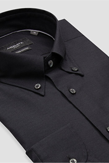 Abbate Carlo Oxford Cotton Slim Fit Black Button Collar Men's Shirt