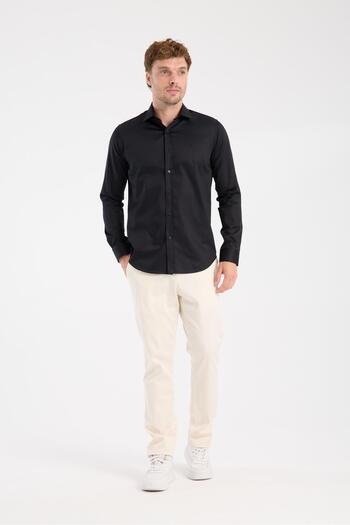 Abbate AClub Aclub Ac10106 Satin Cotton Slim Fit Black Classic Collar Men's Solid Shirt