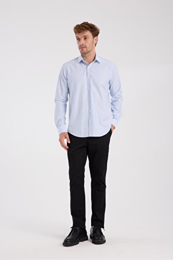Abbate AClub Aclub Ac10080 Oxford Cotton Blended Slim Fit Light Blue Classic Collar Men's Striped Shirt